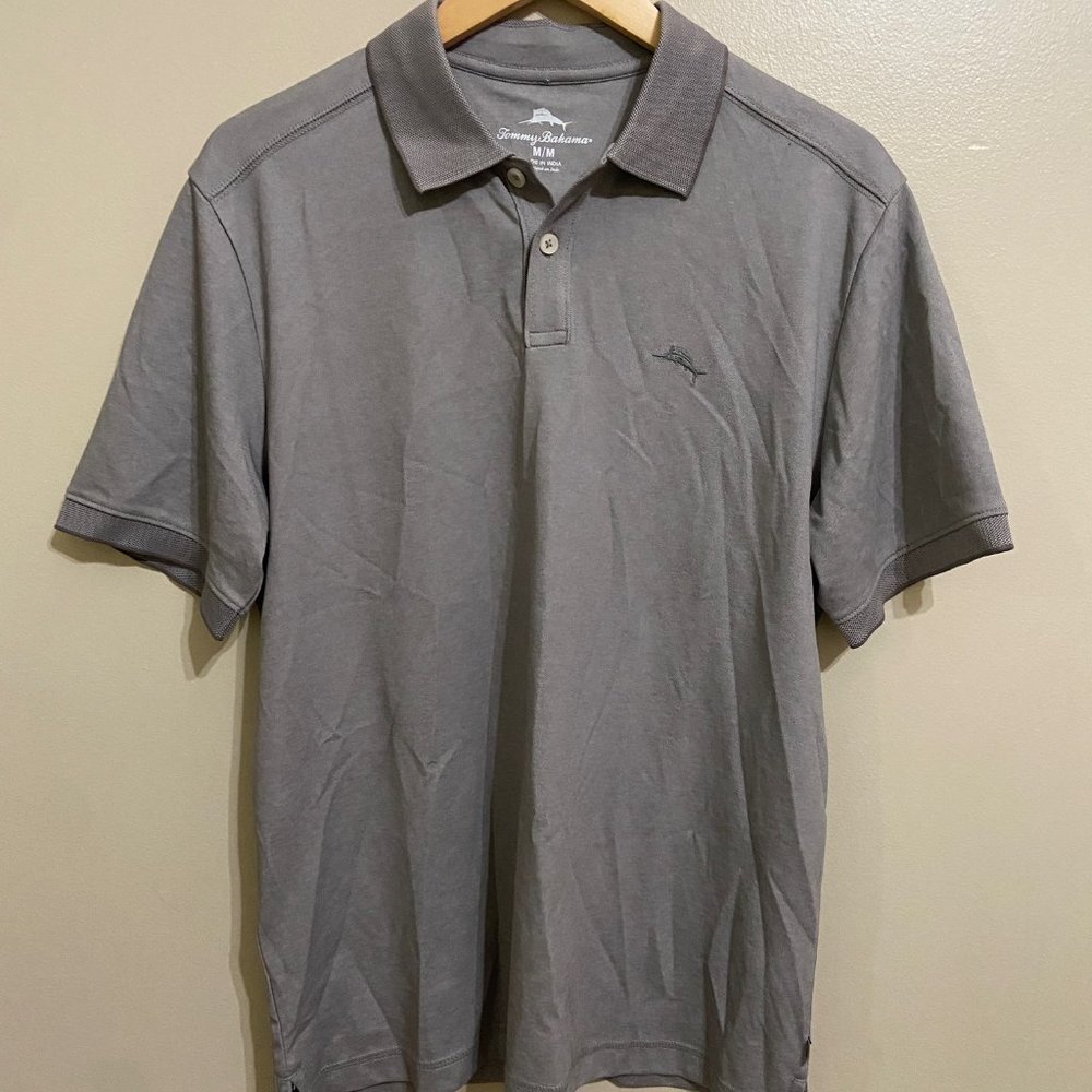 Tommy Bahama Mens Polo Shirt Island Zone Gray Short Sleeve Collared Size M $99